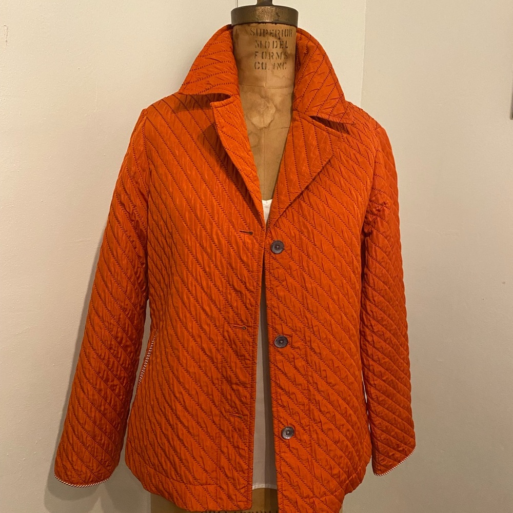 Orange Quilted Women's Button Front Jacket